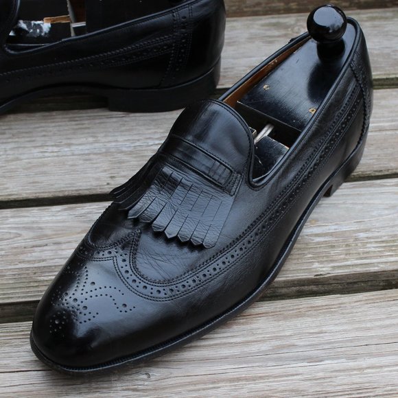 Vintage 80s Black Kangaroo Wingtip Loafers, Men's 13 D, Made in Canada by Dack's - Picture 4 of 13